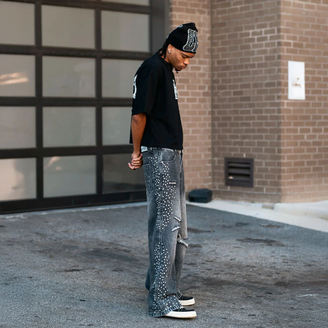 Mixed Emotion Jeans Black Stone Baggy Ripped