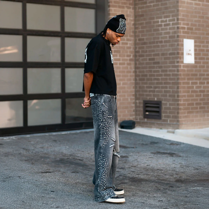 Mixed Emotion Jeans Black Stone Baggy Ripped
