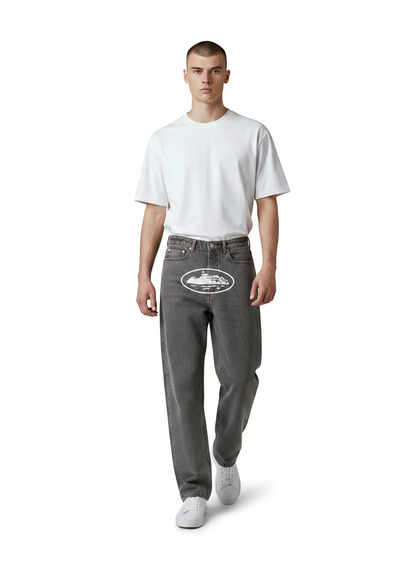 Corteiz Island Baggy Jeans Light Grey