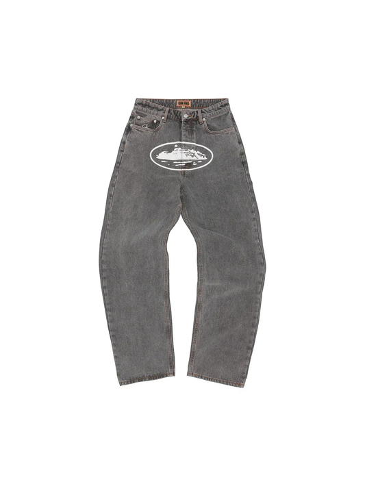 Corteiz Island Baggy Jeans Light Grey