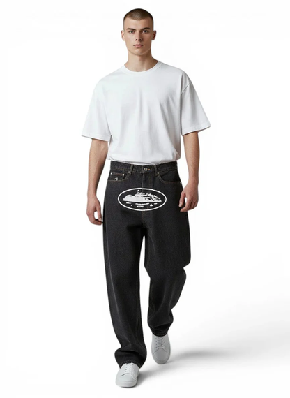Corteiz Island Baggy Jeans Washed Black
