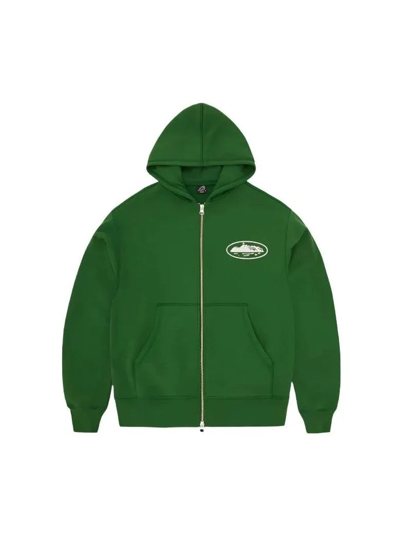 Corteiz Island Puff Print Zip Hoodie Green