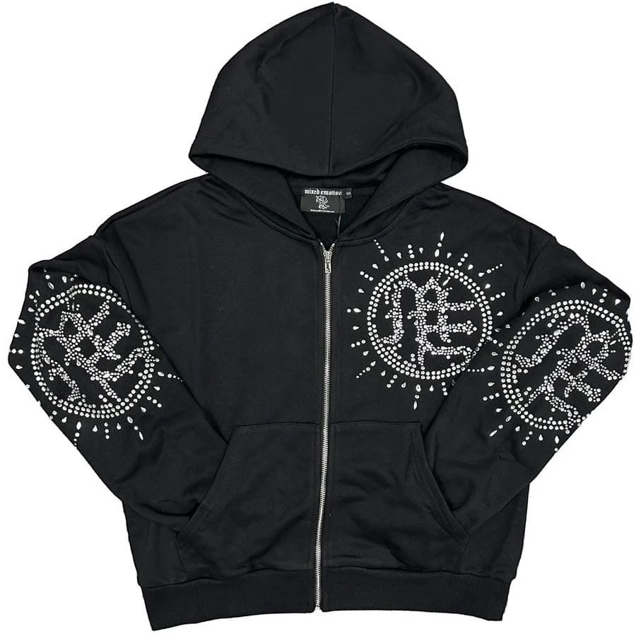 Mixed Emotions Eclipse Rhinestone Black Zip Hoodie