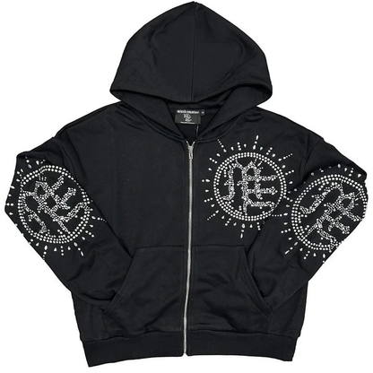 Mixed Emotions Eclipse Rhinestone Black Zip Hoodie