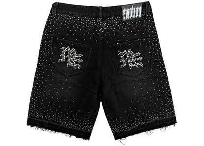 Mixed Emotions ME Rhinestone Denim Shorts Black