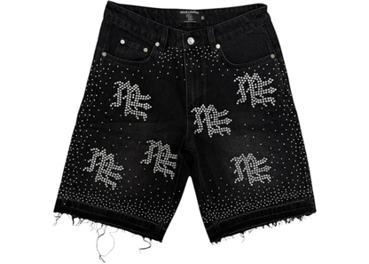 Mixed Emotions ME Rhinestone Denim Shorts Black