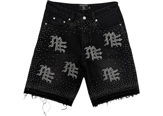 Mixed Emotions ME Rhinestone Denim Shorts Black
