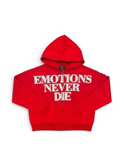 Mixed Emotions End Rhinestone Hoodie Red