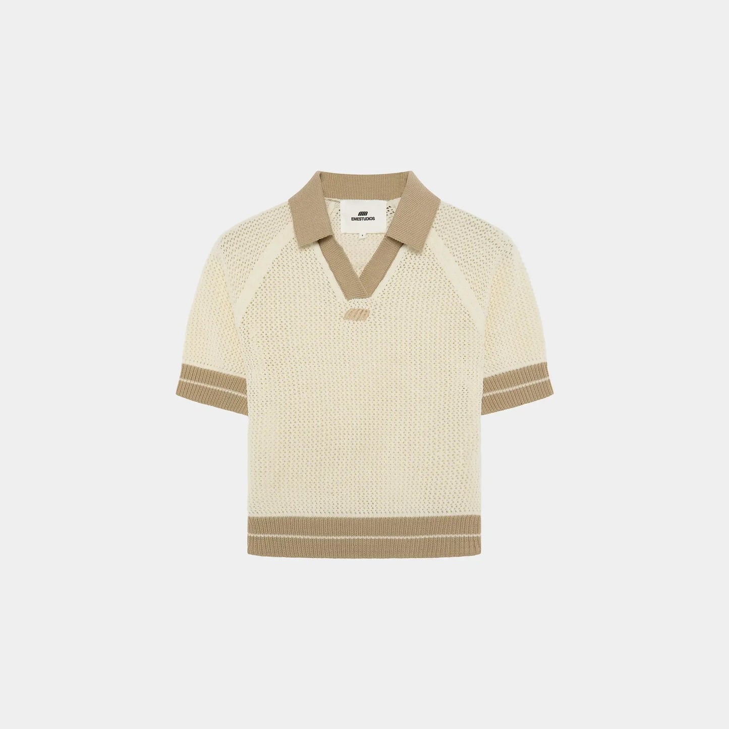 Eme Studios ´Ocata Off Sand Crochet´ Knit Polo