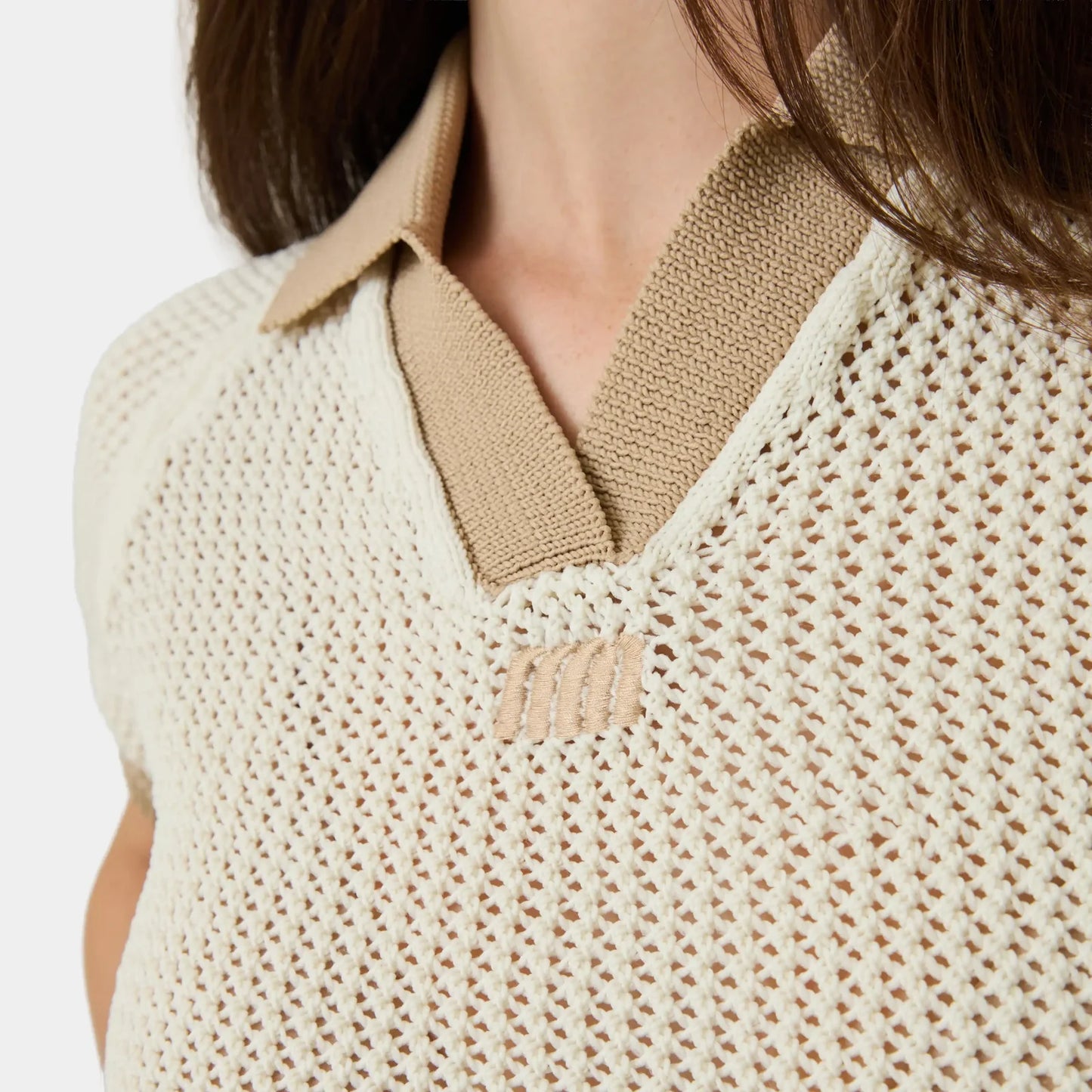 Eme Studios ´Ocata Off Sand Crochet´ Knit Polo