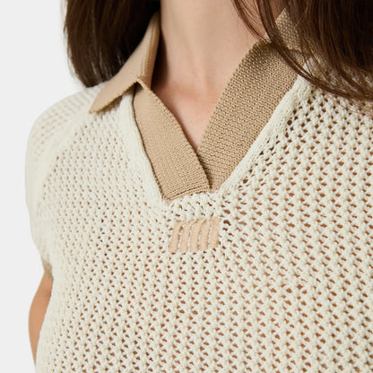 Eme Studios ´Ocata Off Sand Crochet´ Knit Polo