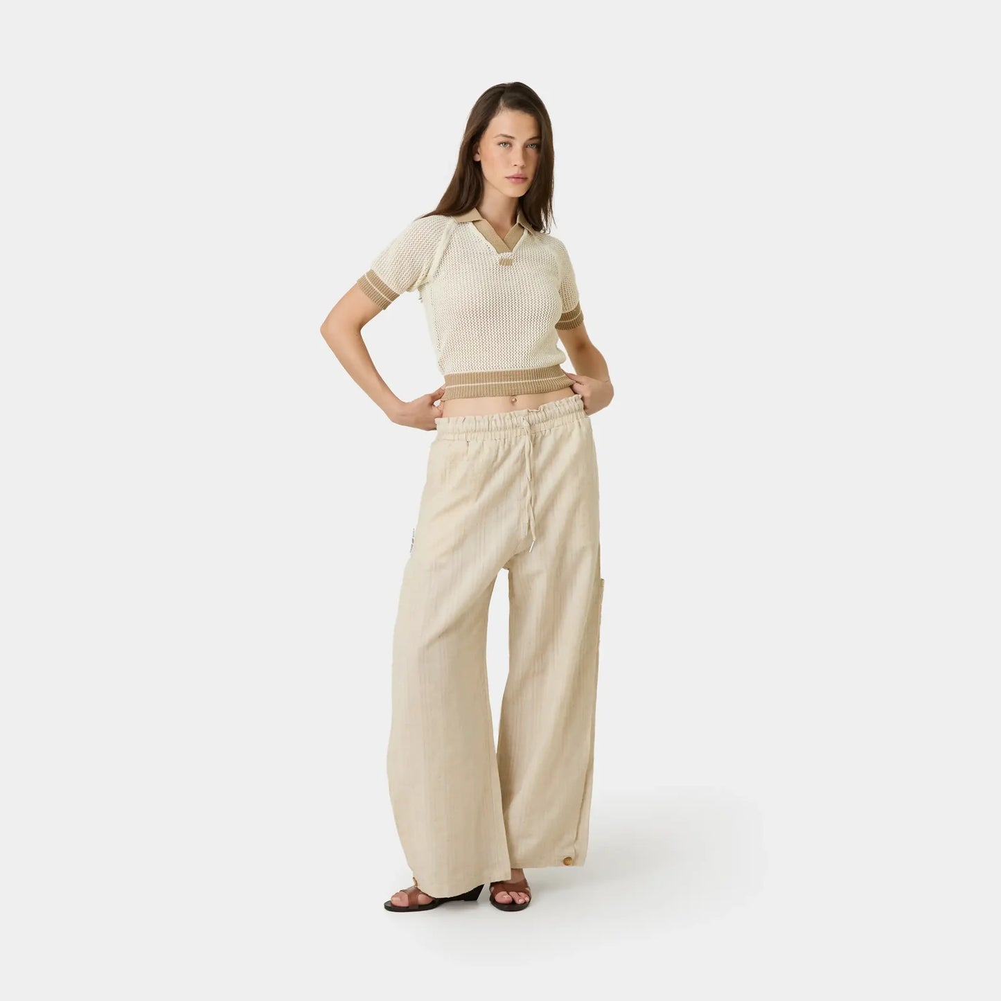 Eme Studios ´Ocata Off Sand Crochet´ Knit Polo