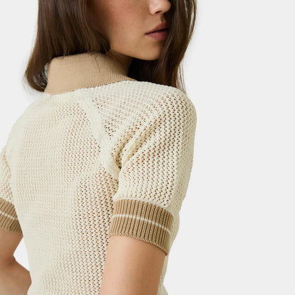 Eme Studios ´Ocata Off Sand Crochet´ Knit Polo