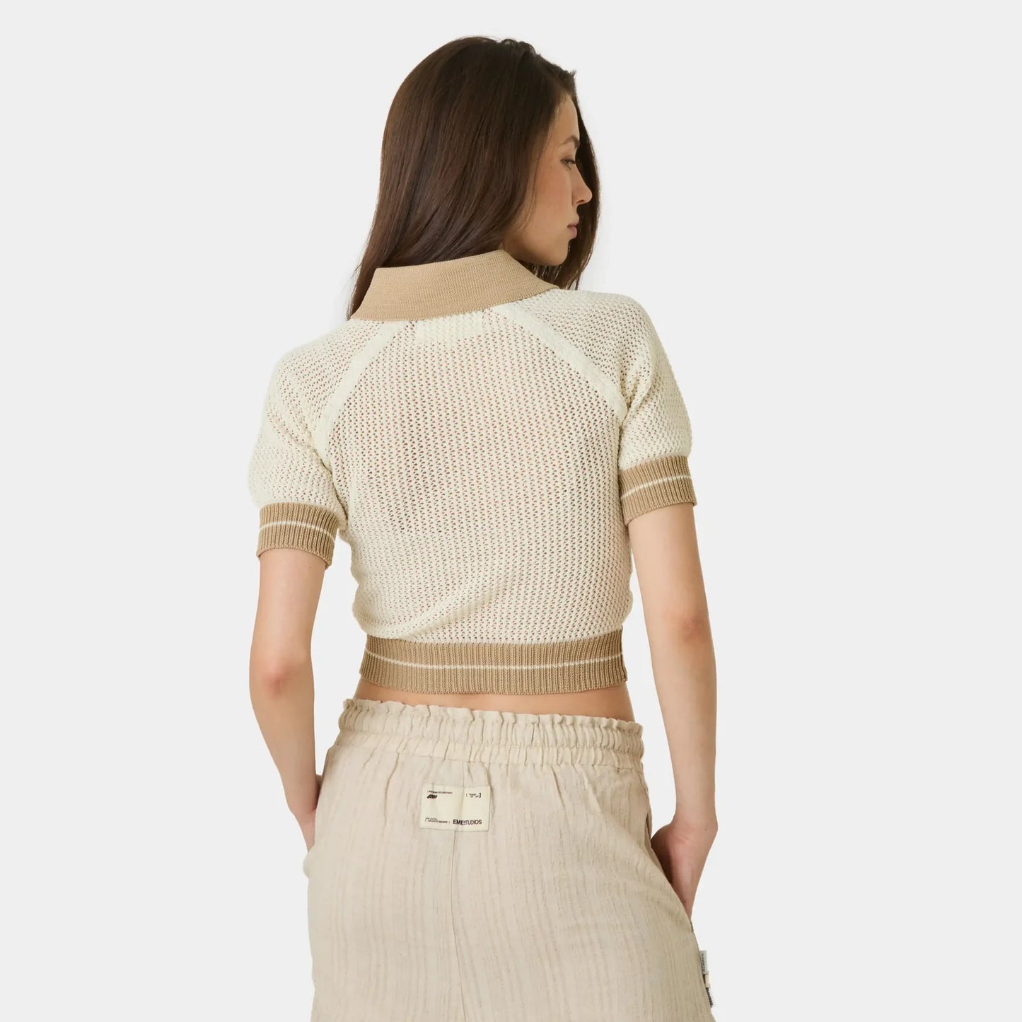Eme Studios ´Ocata Off Sand Crochet´ Knit Polo
