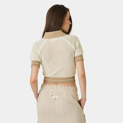 Eme Studios ´Ocata Off Sand Crochet´ Knit Polo