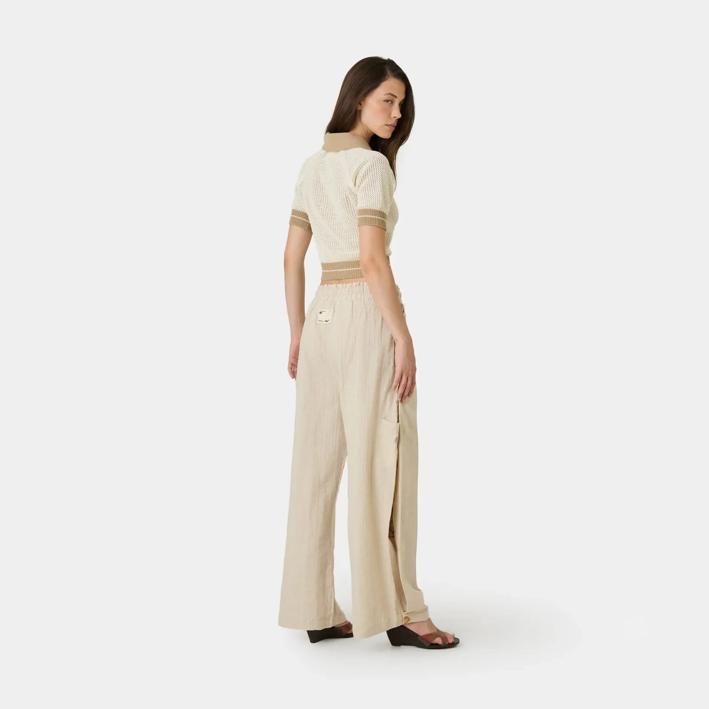 Eme Studios ´Ocata Off Sand Crochet´ Knit Polo