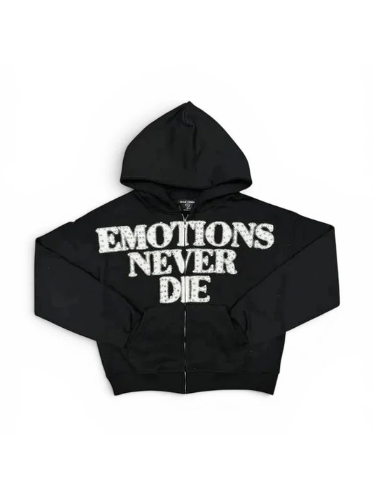 Mixed Emotions End Rhinestone Hoodie Black